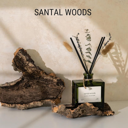Craft & Kin Reed Diffuser Set with Dried Flowers, 5 oz Santal Woods Scented Reed Diffuser with Sticks