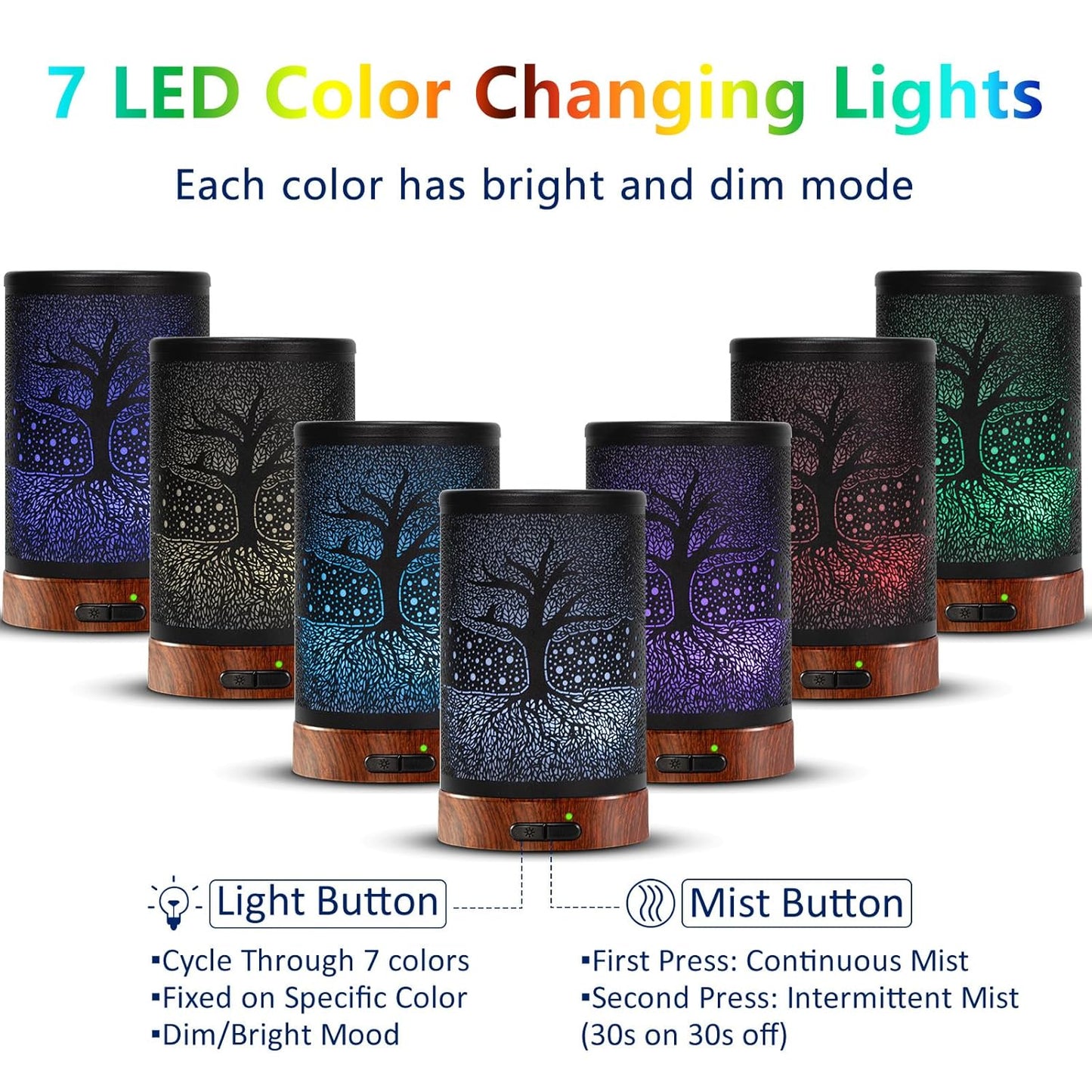 EQUSUPRO Essential Oil Diffuser 150ml Metal Aromatherapy Oil Diffuser Ultrasonic Cool Mist Diffuser with Auto Shut-Off Protection,7 Colors Changed LED for Home Office SPA Yoga