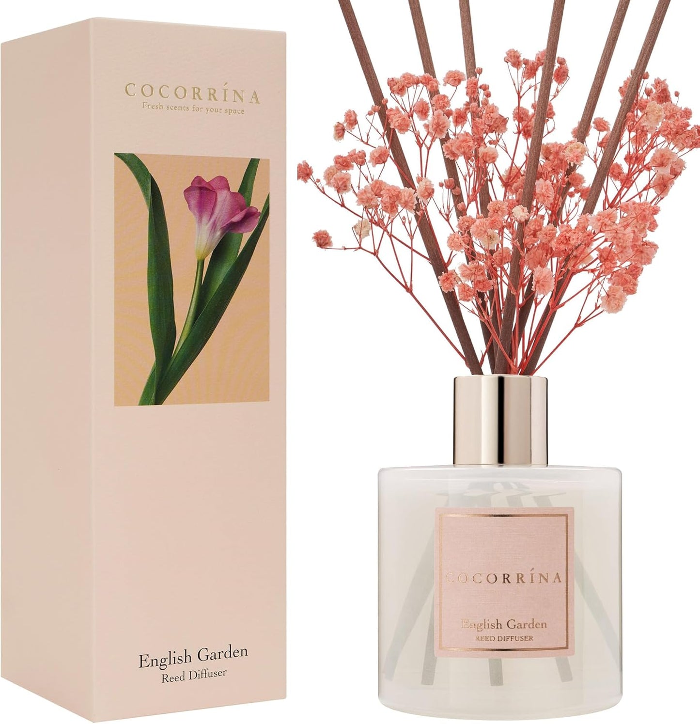 COCORRÍNA Reed Diffuser Set, Clean Linen Scented Diffuser with Sticks Home Fragrance Reed Diffuser for Bathroom Shelf Decor