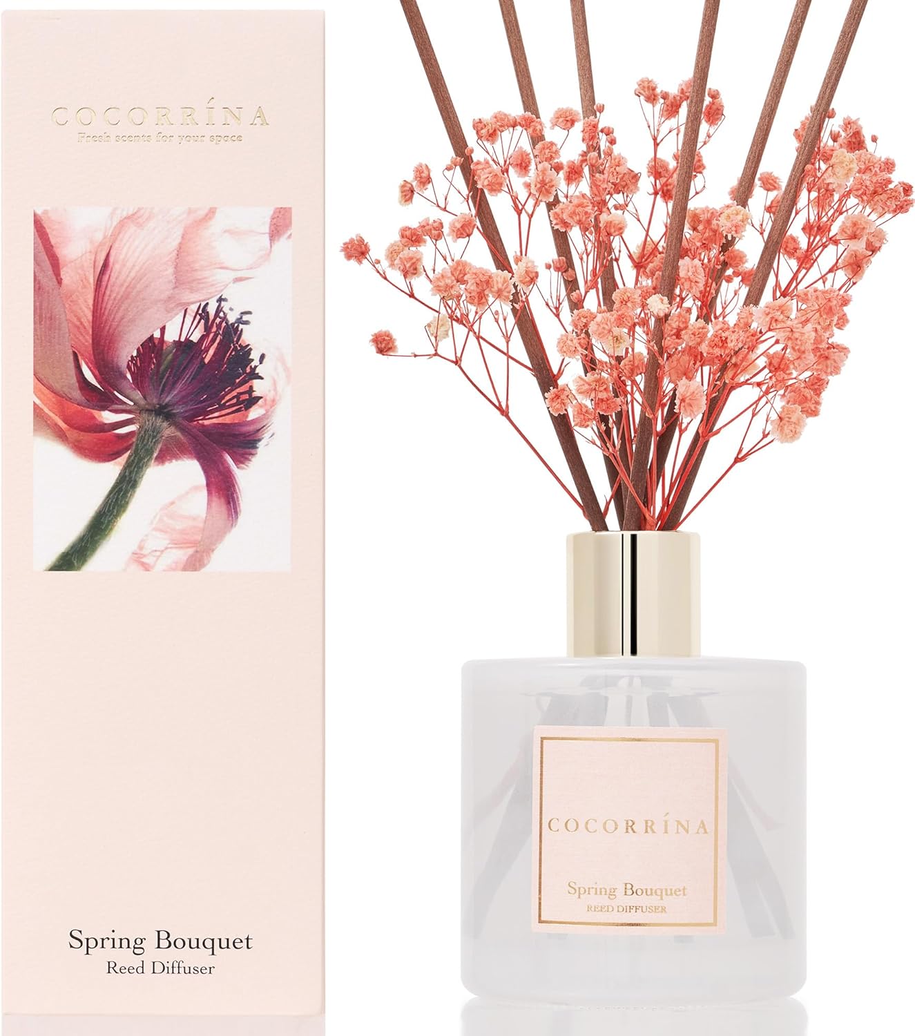 COCORRÍNA Reed Diffuser Set, Clean Linen Scented Diffuser with Sticks Home Fragrance Reed Diffuser for Bathroom Shelf Decor