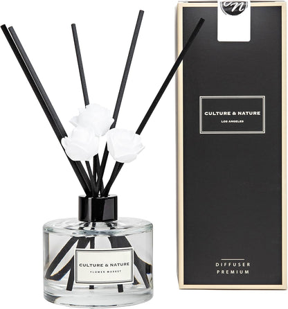 CULTURE & NATURE Reed Diffuser Set 6.7oz (200ml) Clean Cotton Scented Diffuser with Sticks Home Fragrance Reed Diffuser for Bathroom Shelf Decor