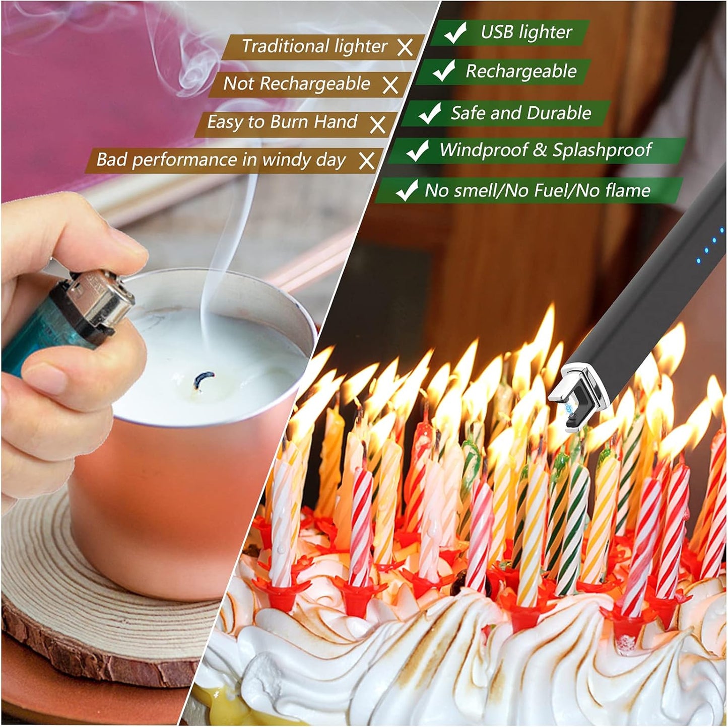 MEIRUBY Lighter Electric Candle Lighter, Stocking Stuffers for Adults Women Men Wife Sister Friend, Birthday for Women Mom, Rechargeable USB Lighter Arc Lighters for Candle Camping BBQ