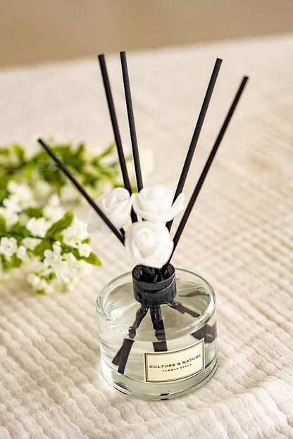 CULTURE & NATURE Reed Diffuser Set 6.7oz (200ml) Clean Cotton Scented Diffuser with Sticks Home Fragrance Reed Diffuser for Bathroom Shelf Decor