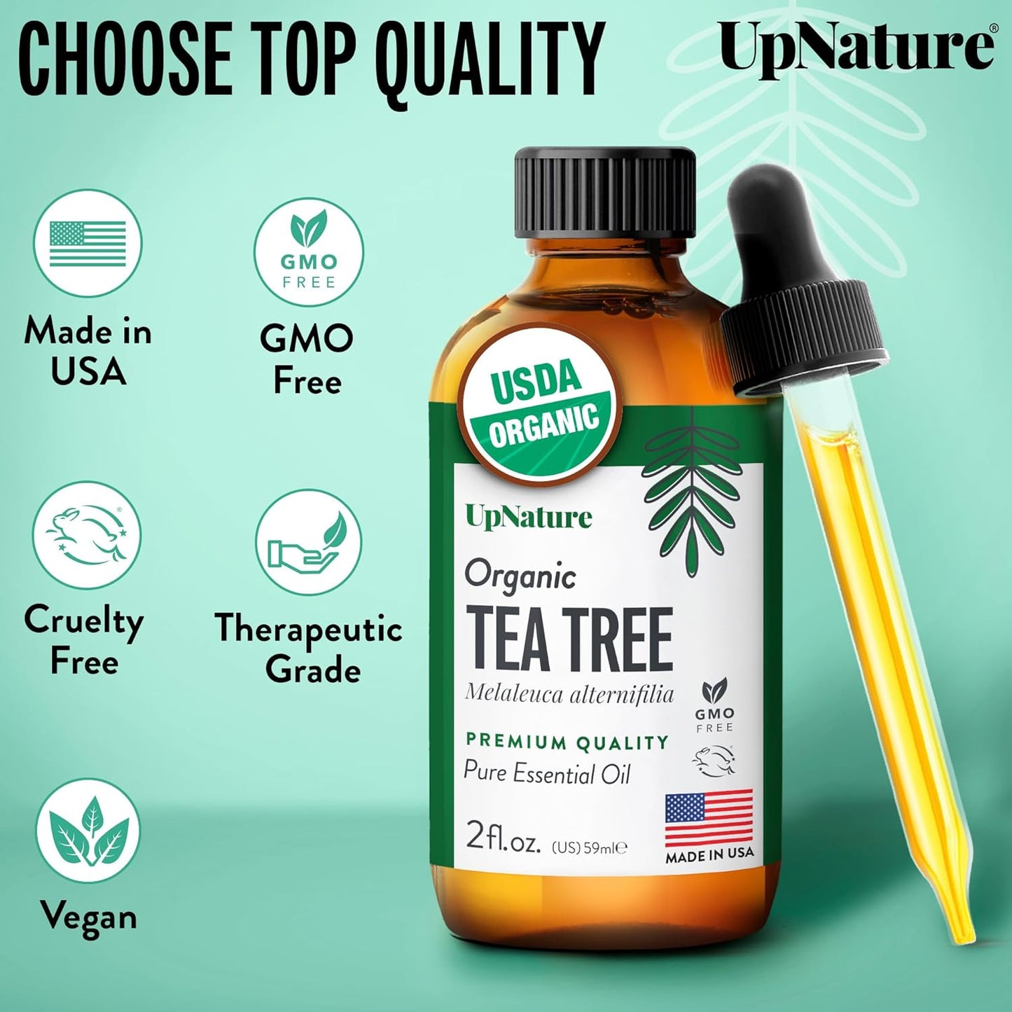 UpNature Organic Tea Tree Oil - 100% Pure Tea Tree Essential Oil