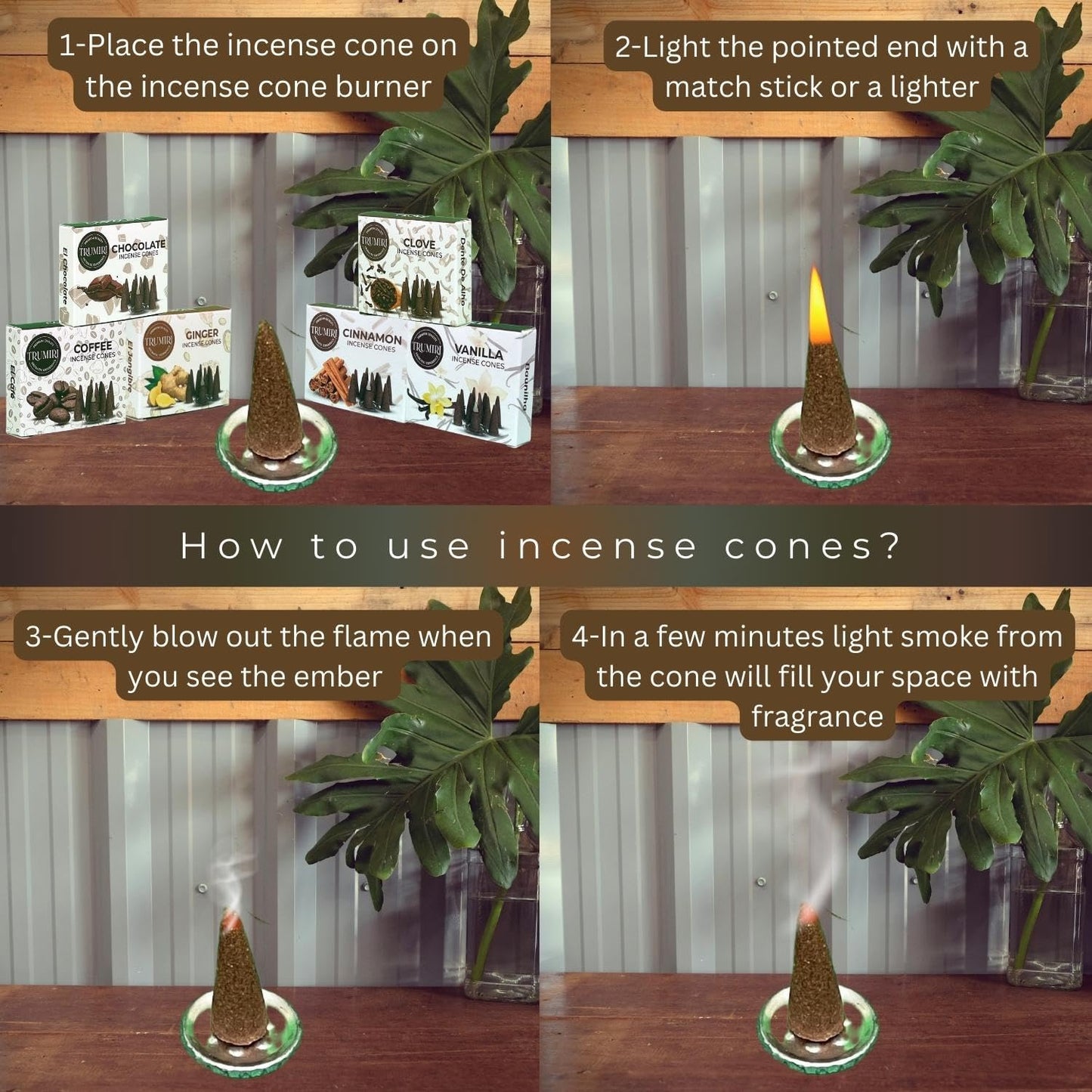 Trumiri Woody Incense Cones - Variety Pack - Total 60 Cone Incense (6 Scents x 10 Conos) - White Sage, Palo Santo, Dragons Blood, Sandalwood - Inscents-Cones Scented - Insense Cones - Incent Cone