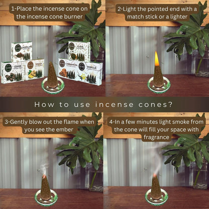Trumiri Woody Incense Cones - Variety Pack - Total 60 Cone Incense (6 Scents x 10 Conos) - White Sage, Palo Santo, Dragons Blood, Sandalwood - Inscents-Cones Scented - Insense Cones - Incent Cone