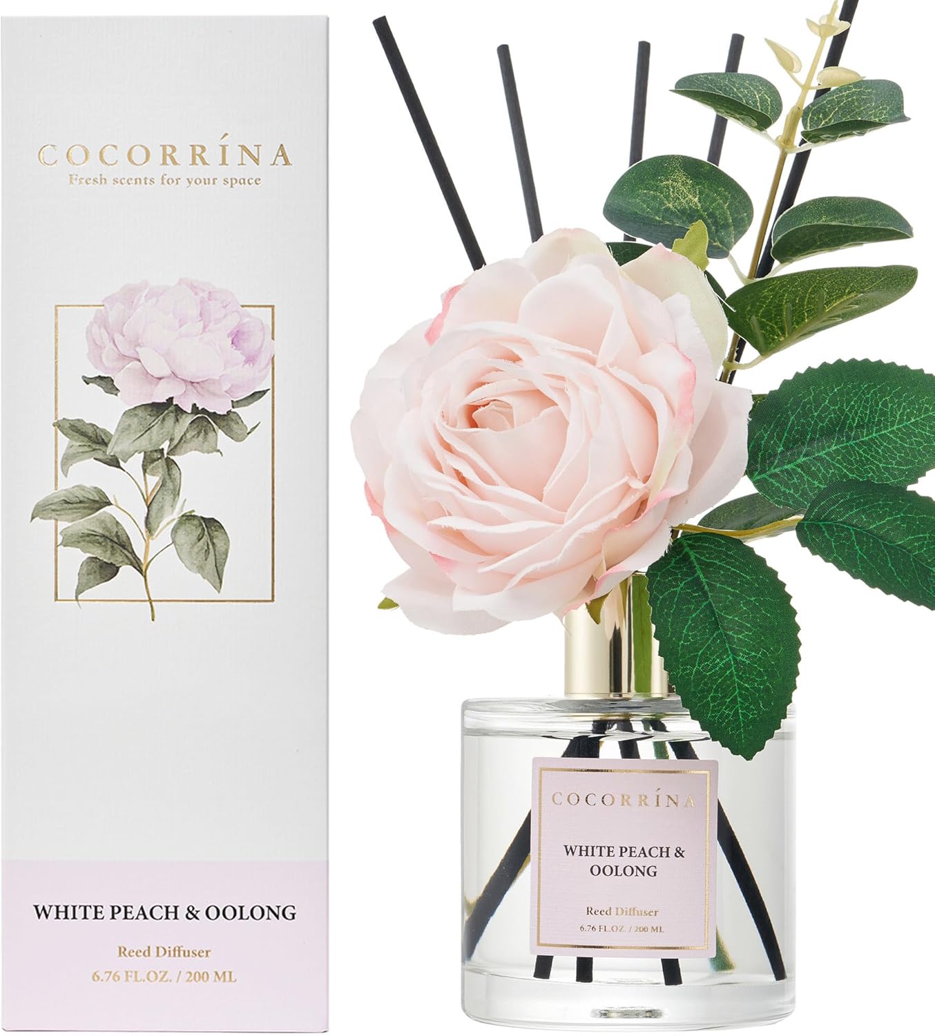 COCORRÍNA Reed Diffuser Set, Clean Linen Scented Diffuser with Sticks Home Fragrance Reed Diffuser for Bathroom Shelf Decor