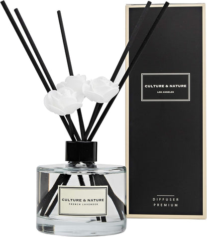 CULTURE & NATURE Reed Diffuser Set 6.7oz (200ml) Clean Cotton Scented Diffuser with Sticks Home Fragrance Reed Diffuser for Bathroom Shelf Decor