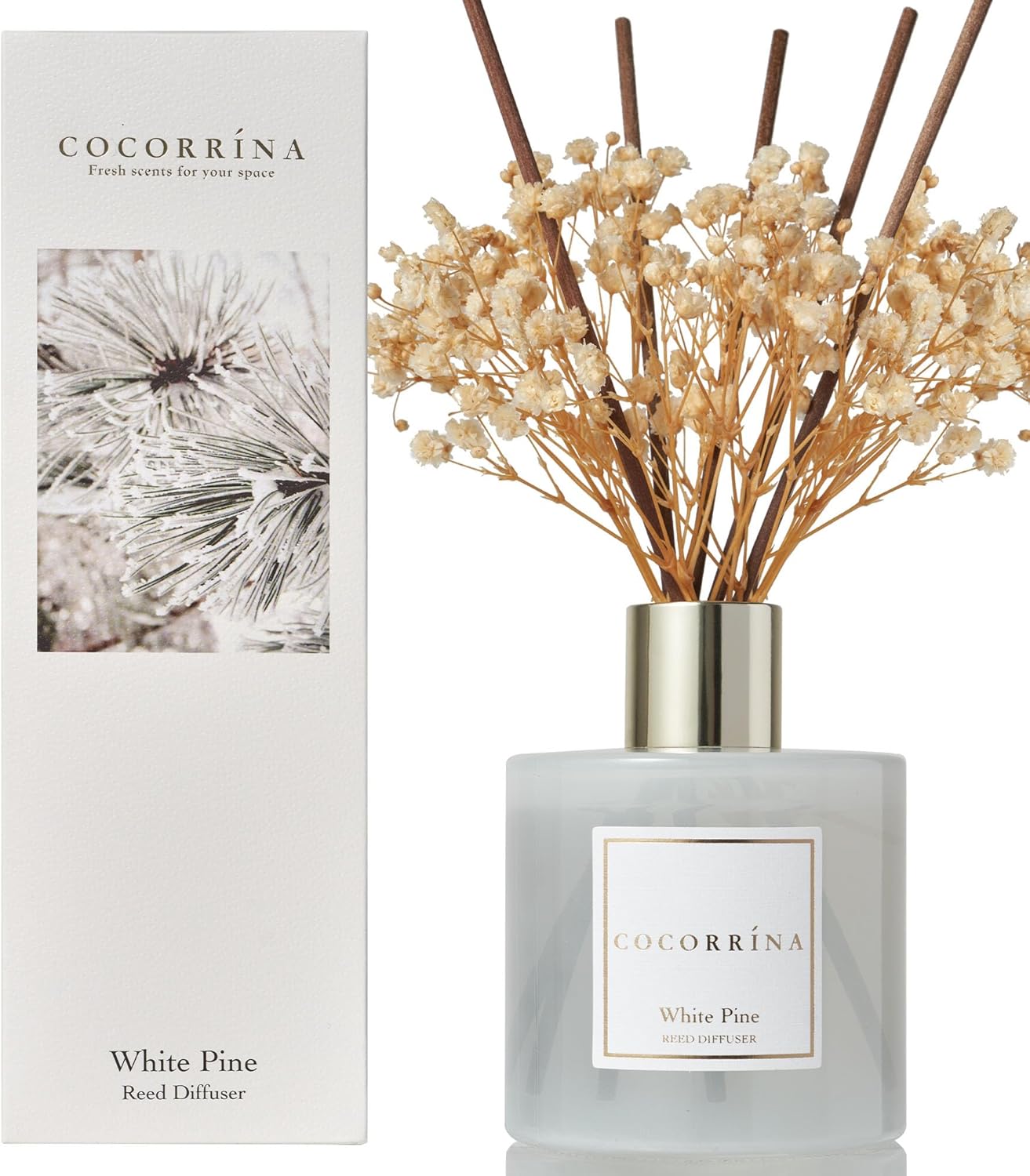 COCORRÍNA Reed Diffuser Set, Clean Linen Scented Diffuser with Sticks Home Fragrance Reed Diffuser for Bathroom Shelf Decor