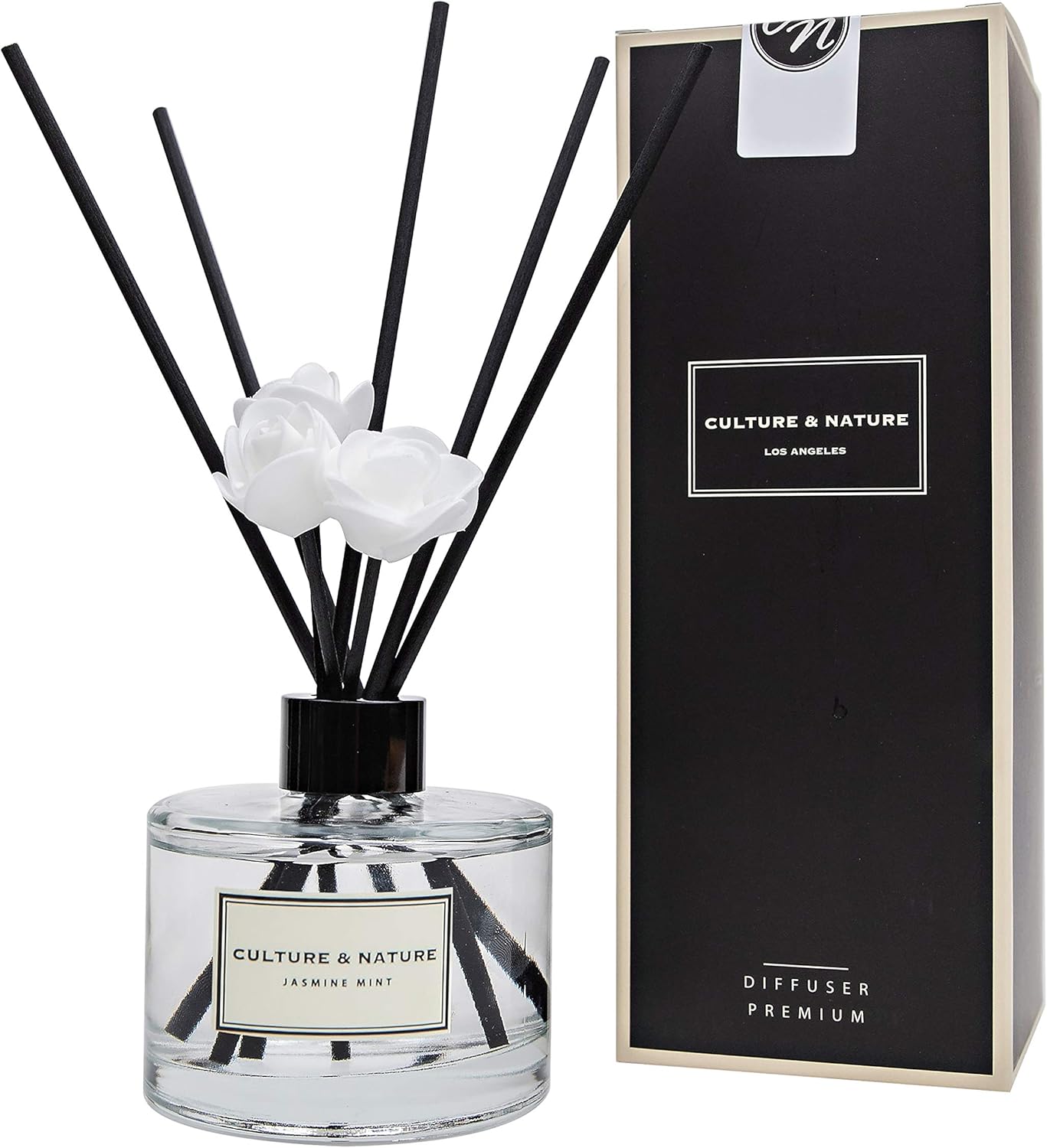 CULTURE & NATURE Reed Diffuser Set 6.7oz (200ml) Clean Cotton Scented Diffuser with Sticks Home Fragrance Reed Diffuser for Bathroom Shelf Decor