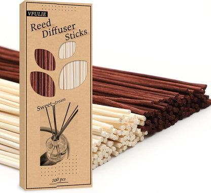 VFULIE 100PCS Reed Diffuser Sticks, 10 Inch Natural Rattan Wood Sticks Essential Oil Aroma Diffuser Sticks Refill Replacement for Aroma Fragrance (Primary Color)