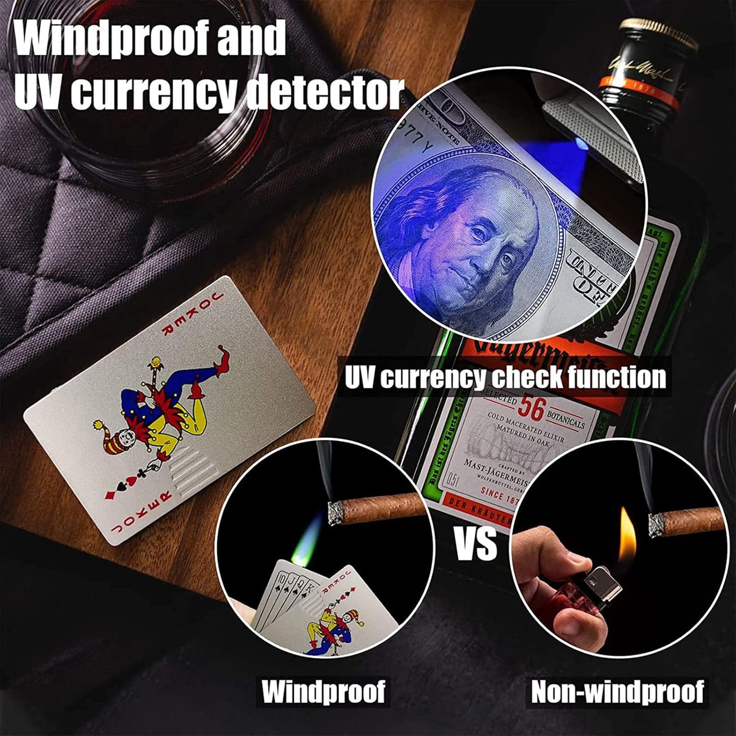 Jet Torch Lighter, Green Flame Ace Card Lighter, Refillable Butane Lighter, Ace of Spades Cool Lighter Windproof Poker Design, Gift for Men/Women