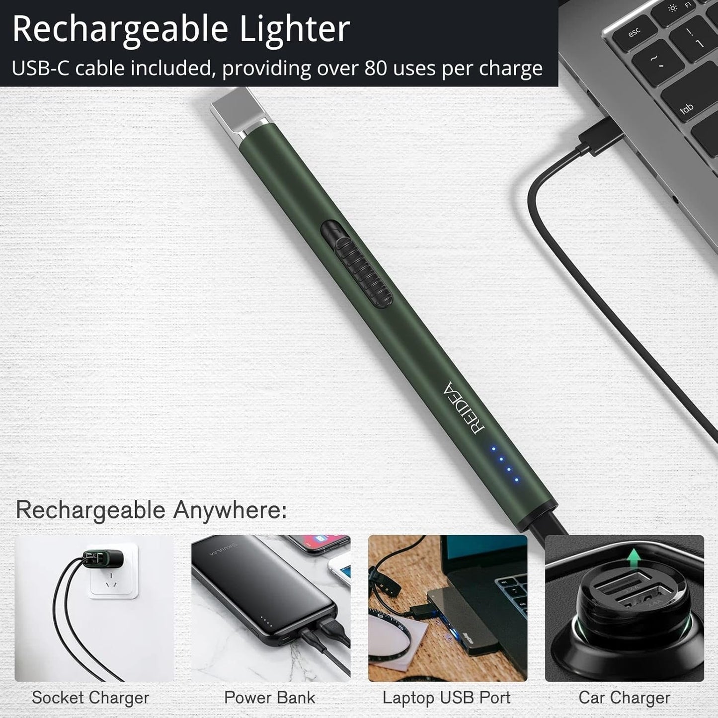 REIDEA Lighter Electric for Candle S4 Pro USB Rechargeable Safety Lock with LED Battery Indicator Flameless Windproof Arc Plasma Lighter for Candle, Fireworks (Champagne Gold)
