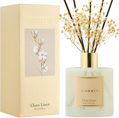 COCORRÍNA Reed Diffuser Set, Clean Linen Scented Diffuser with Sticks Home Fragrance Reed Diffuser for Bathroom Shelf Decor