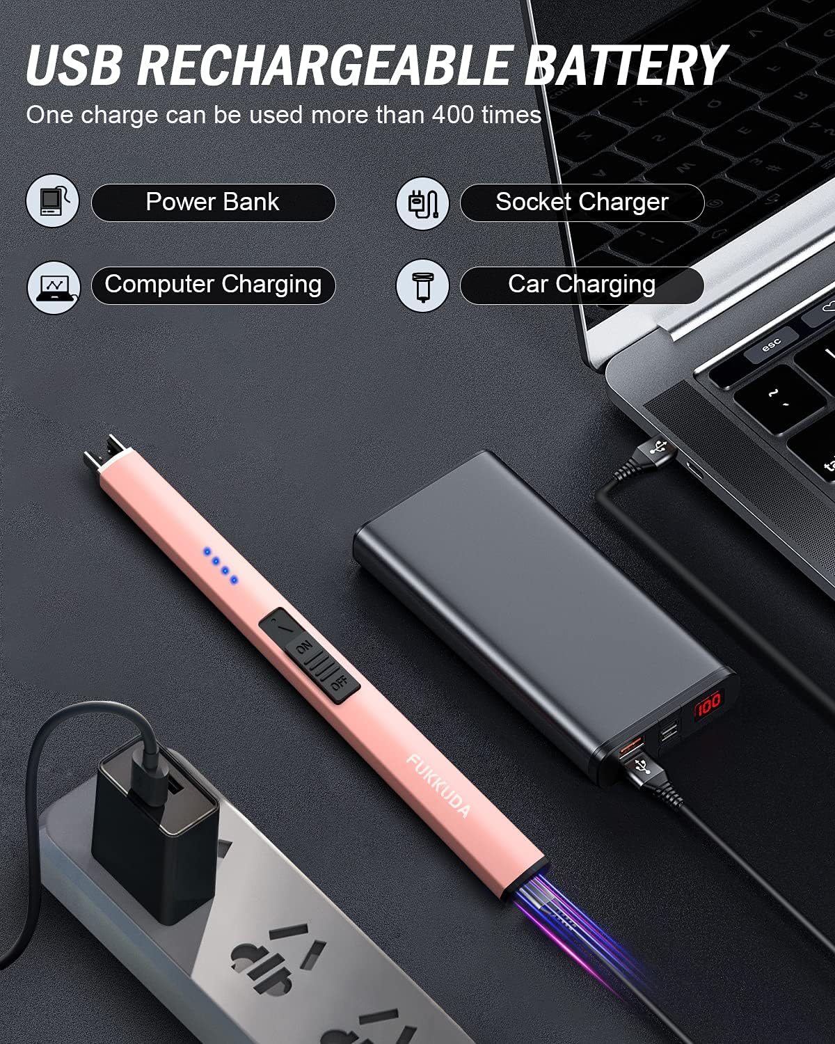 Electric Candle Lighter - Rechargeable, Plasma Arc Lighter - Windproof & Flameless with USB Rechargeable Double Safety Switch (Obisidian Black)