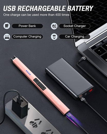 Electric Candle Lighter - Rechargeable, Plasma Arc Lighter - Windproof & Flameless with USB Rechargeable Double Safety Switch (Obisidian Black)