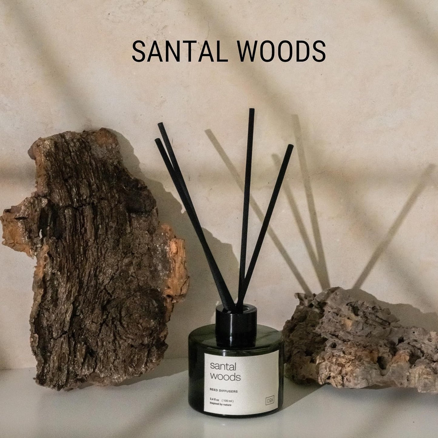 Craft & Kin Reed Diffuser Set Santal Woods, Reed Diffusers for Home, Fragrance Diffuser Sticks, Oil Diffuser Sticks, Oil Diffuser with Sticks, Reed Diffuser for Men | Christmas Reed Diffuser