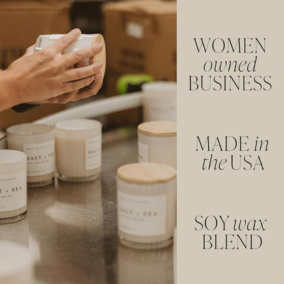 Sweet Water Decor Salt and Sea Candle - Sea Salt, Citrus, Amber, Musk, Beach Scented Soy Candles for Home - 11oz White Glass Jar   Wood Lid, 50  Hour Burn Time, Made in the USA