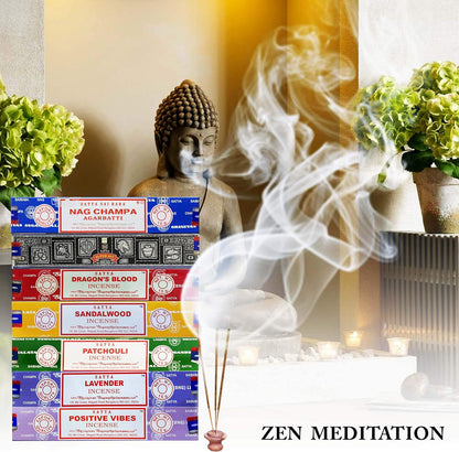 Satya Incense Gift Set Nag Champa, Super hit, Dragon's Blood, Sandalwood, Patchouli, Lavender, Positive Vibes, 15 g