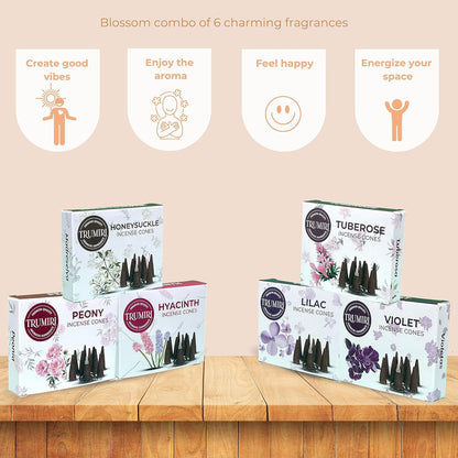 Trumiri Woody Incense Cones - Variety Pack - Total 60 Cone Incense (6 Scents x 10 Conos) - White Sage, Palo Santo, Dragons Blood, Sandalwood - Inscents-Cones Scented - Insense Cones - Incent Cone