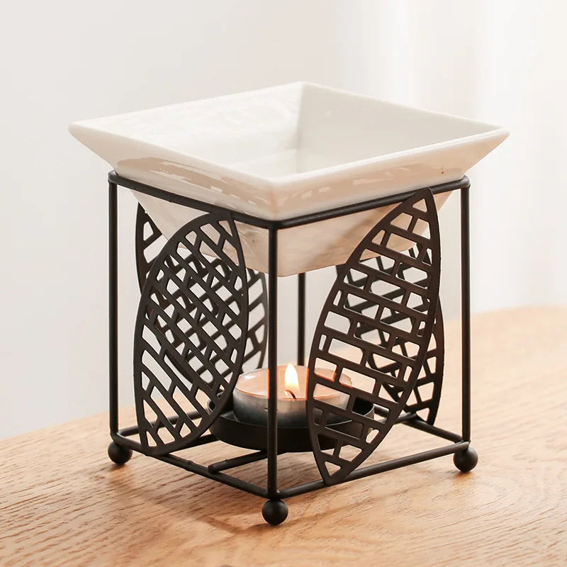Essential Oil Wax Melt Candle Holder Gold Color Delicate Romantic Iron Ceramic Aroma  Home Incense Burner