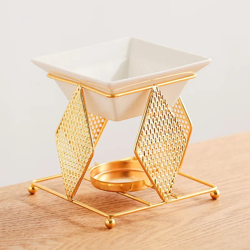 Essential Oil Wax Melt Candle Holder Gold Color Delicate Romantic Iron Ceramic Aroma  Home Incense Burner
