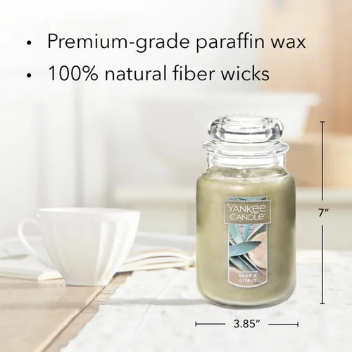 Yankee Candle | Sage & Citrus Scented, Classic 22oz Large Jar Single Wick Aromatherapy Candle, Over 110 Hours of Burn Time
