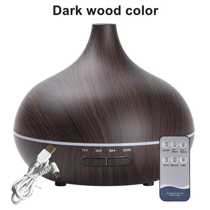 550ml Wood Color USB Aroma Diffuser, Essential Oil Diffuser with 7 Color LED Lights & Remote Control, USB Powered Air Humidifier