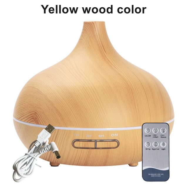 550ml Wood Color USB Aroma Diffuser, Essential Oil Diffuser with 7 Color LED Lights & Remote Control, USB Powered Air Humidifier