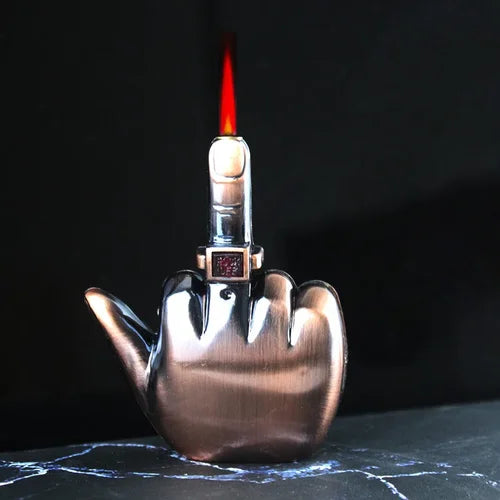 Novelty Metal Middle Finger Lighter - Windproof Flame - Butane Refillable